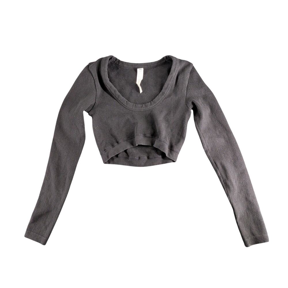 Alo Yoga Seamless Ribbed Cropped Serene Long Sleeve Shirt Women's Small Pilates